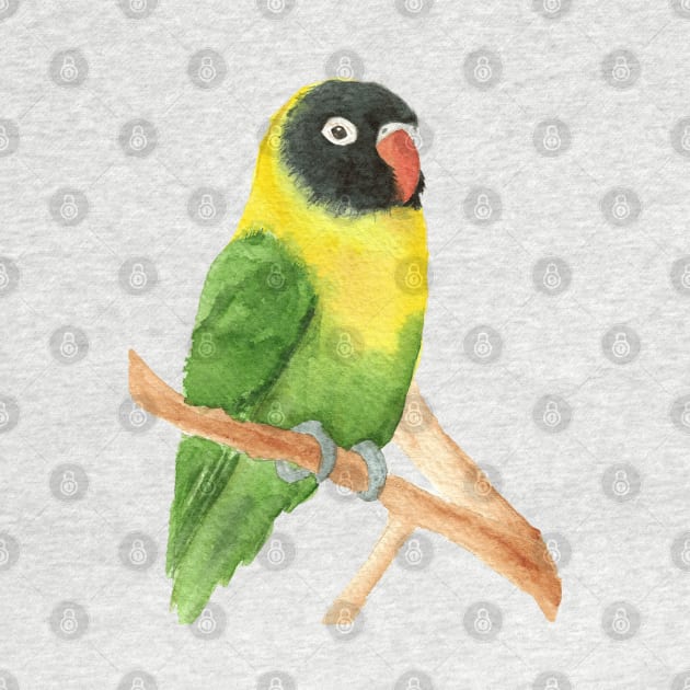 yellow-collared lovebird watercolor by Oranjade0122